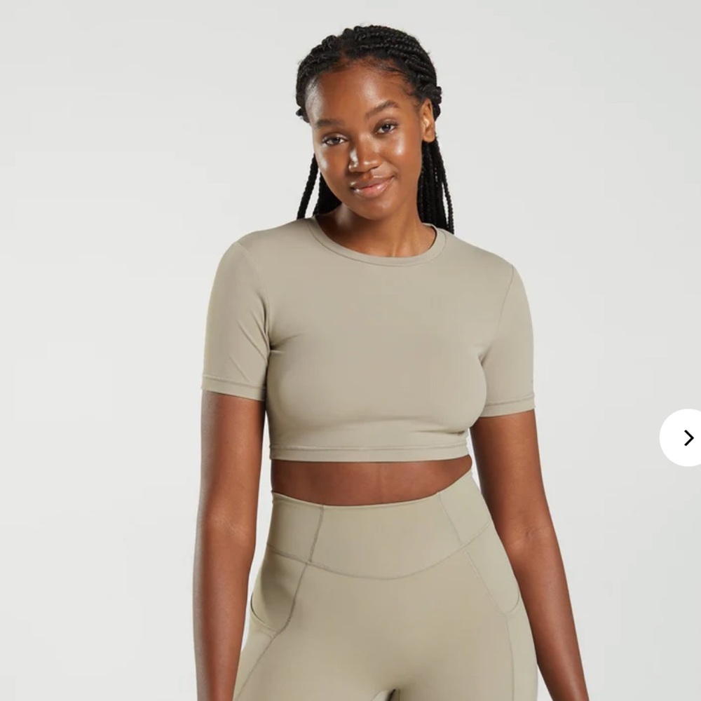 Whitney Short Sleeve Crop Top - Cement Brown